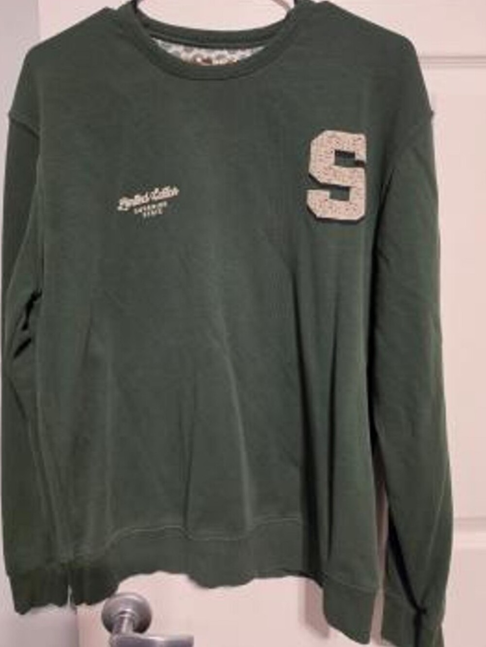 Denim & Flower Dark Green Men's Crewneck Sweater with 'S' Patch